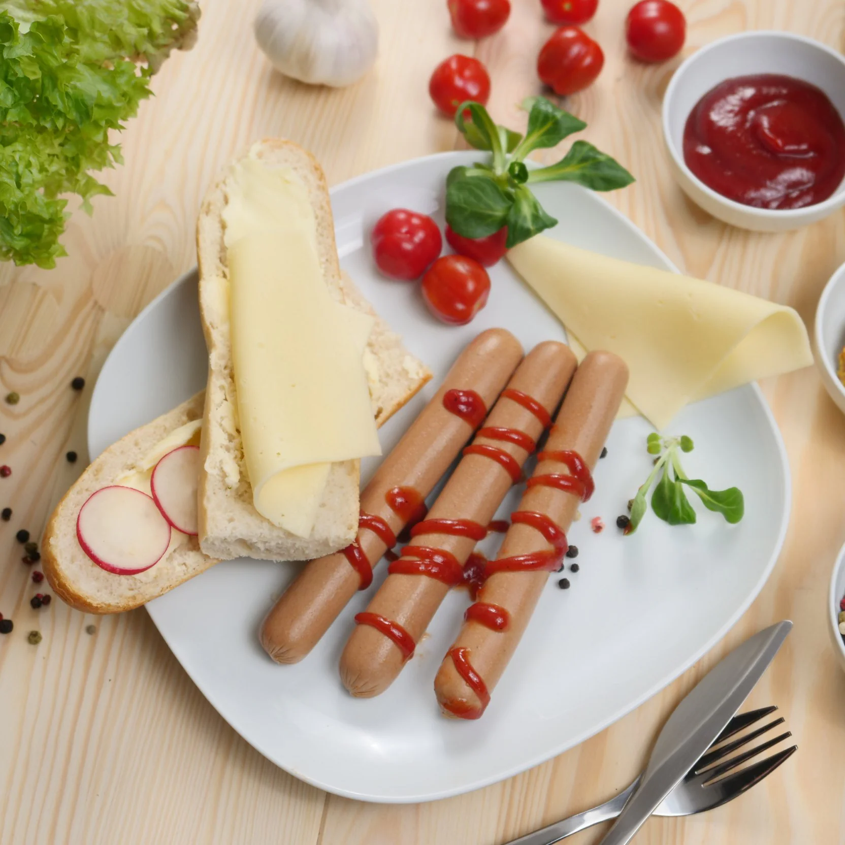 SNS Foods — kiełbaski z serem na talerzu